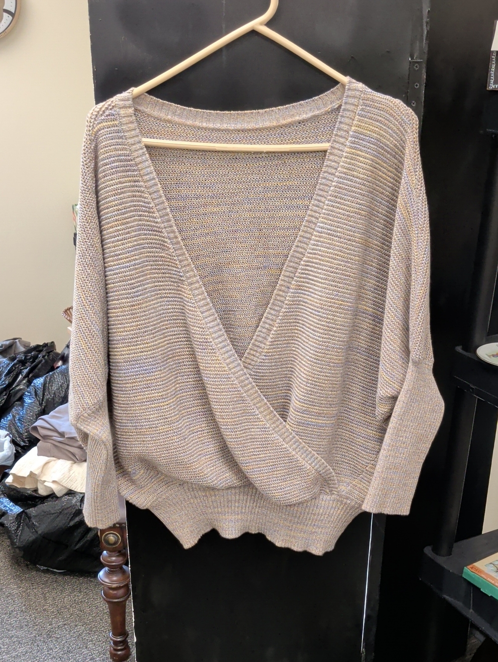 Prana Taupe Marled V-Neck Wrap Sweater